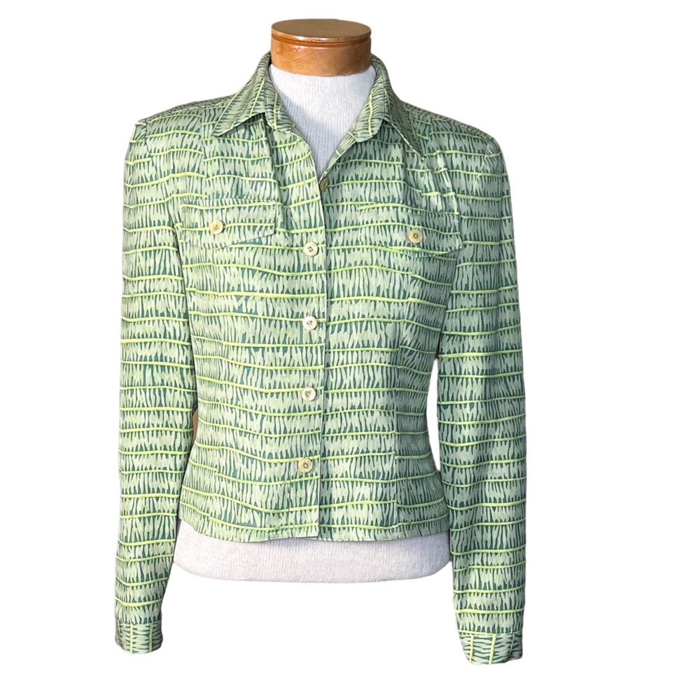 Kay Unger Batik Like Silk Cropped Lined Lightweight Jacket Size 4